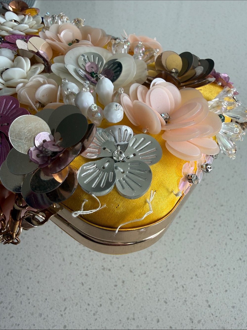bebe Clutch Shoulder Bag Small purse Yellow Floral Top-Handle with Flowers - Picture 10 of 11